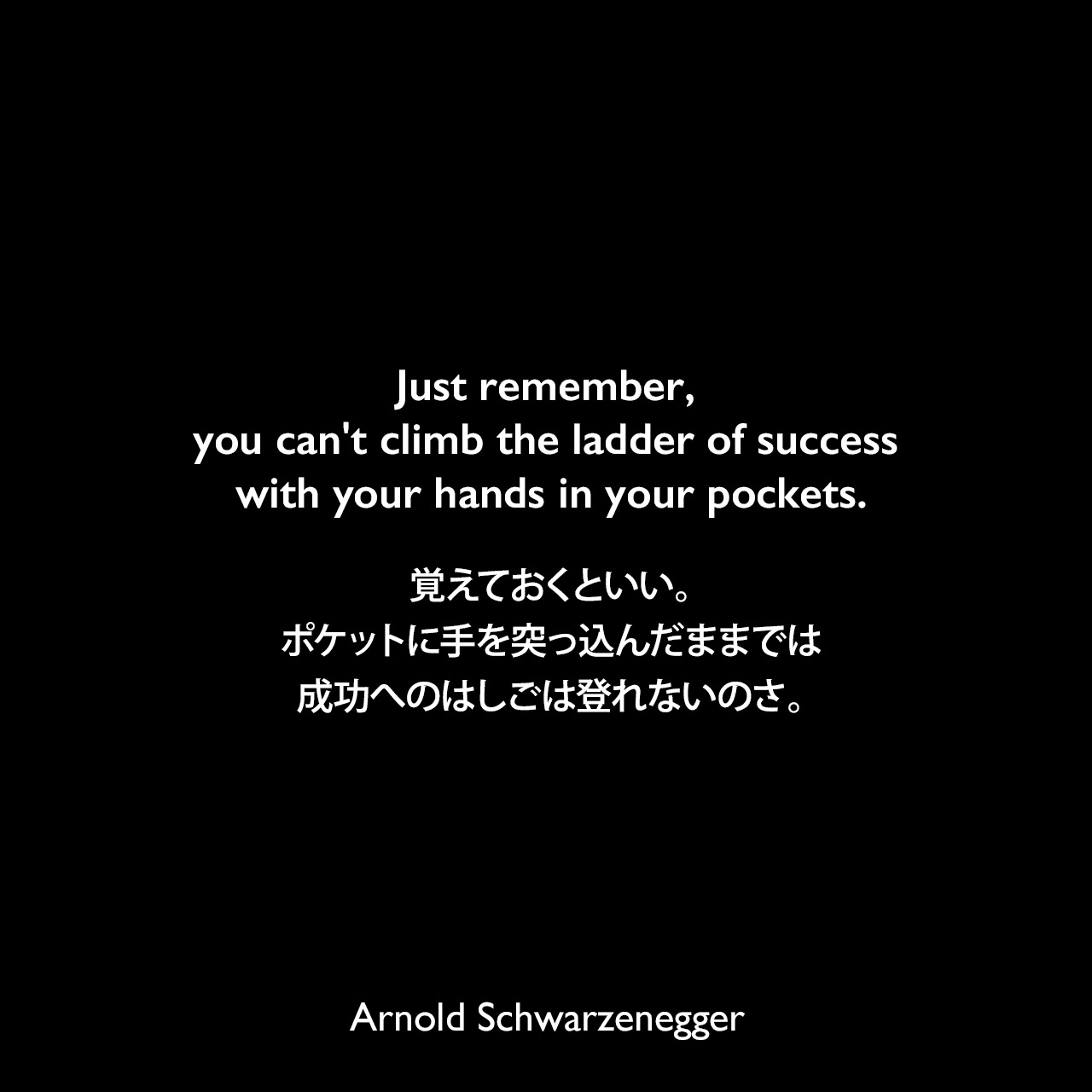 Just remember, you can't climb the ladder of success with your hands in your pockets.覚えておくといい。ポケットに手を突っ込んだままでは成功へのはしごは登れないのさ。Arnold Schwarzenegger